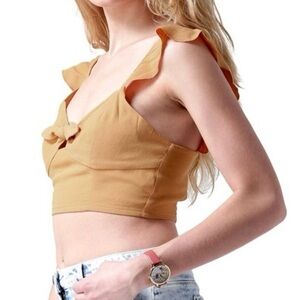 a new day Camel Ruffle Crop Top